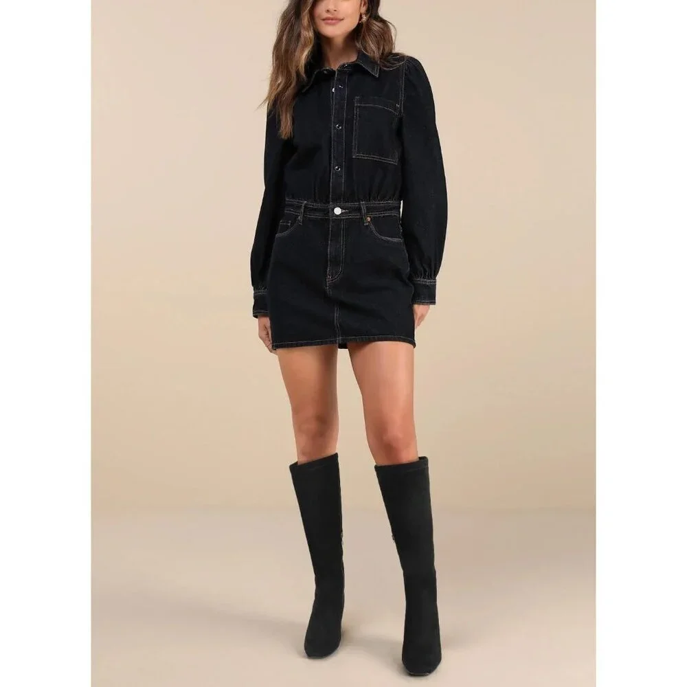 Women's Faux Leather Square Toe Chunky Heel Knee High Boots Side Zip Black Suede